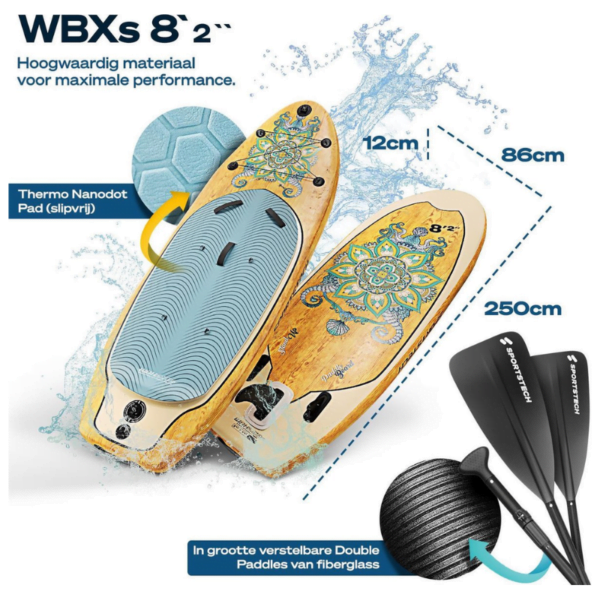 Sportstech WBX sup board review - afmetingen WBXs 8'2 versie